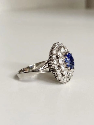 Bague 57 Bague marguerite en or blanc 18K avec saphir et diamants 58 Facettes