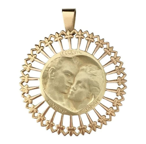 Pendentif Emile Monier - Médaille ronde en or jaune et or rose 18K 58 Facettes