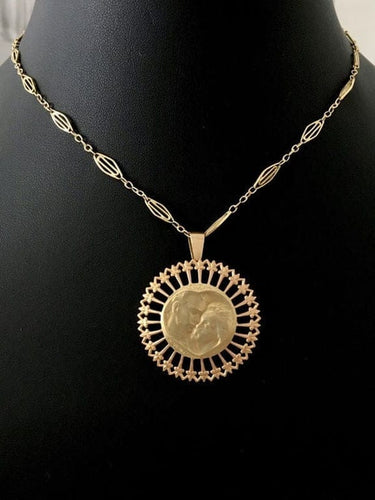Pendentif Emile Monier - Médaille ronde en or jaune et or rose 18K 58 Facettes