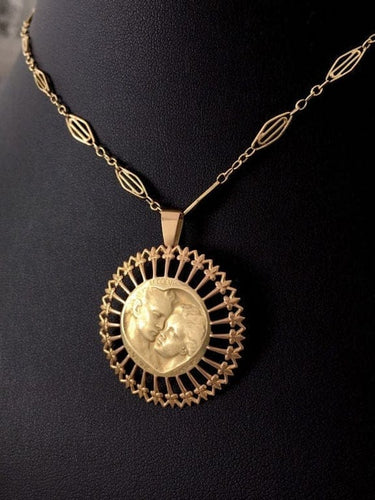 Pendentif Emile Monier - Médaille ronde en or jaune et or rose 18K 58 Facettes