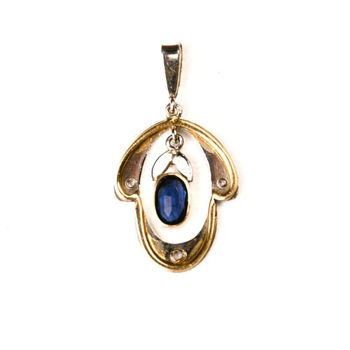 Pendentif Pendentif Belle Époque à pampille en or deux tons et verre bleu 58 Facettes LMB-336