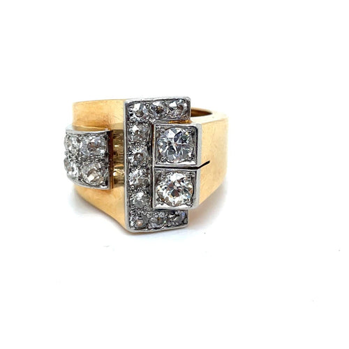 Bague 56 Bague tank asymétrique en or jaune et platine avec diamants 58 Facettes 001