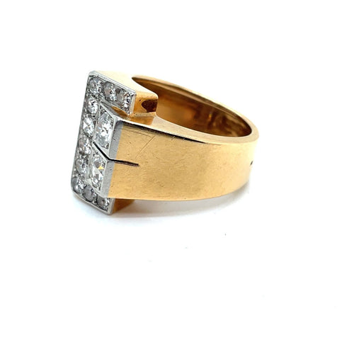 Bague 56 Bague tank asymétrique en or jaune et platine avec diamants 58 Facettes 001