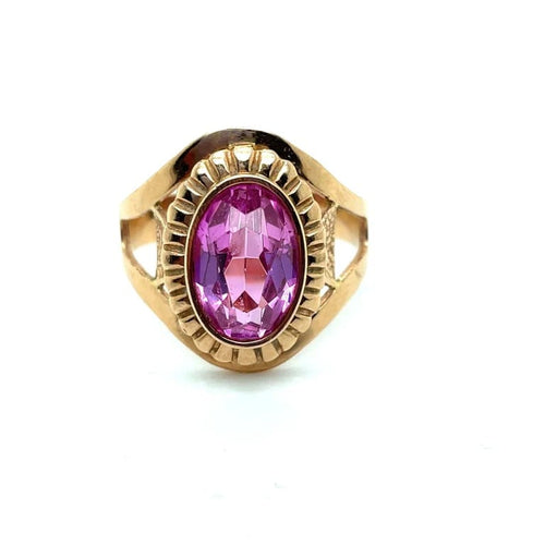 Bague 58 Bague vintage soviétique en or jaune 585 avec pierre rose 58 Facettes 003