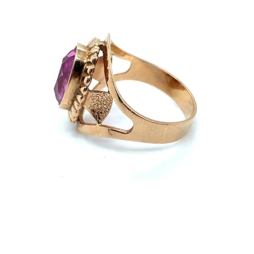 Bague 58 Bague vintage soviétique en or jaune 585 avec pierre rose 58 Facettes 003