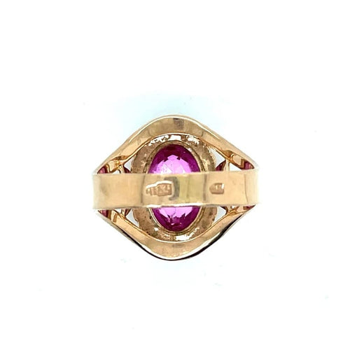 Bague 58 Bague vintage soviétique en or jaune 585 avec pierre rose 58 Facettes 003