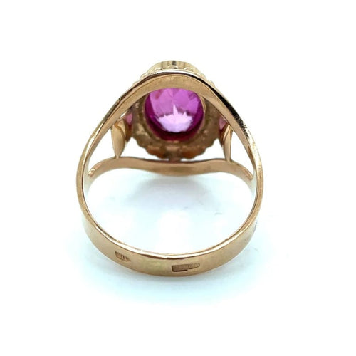 Bague 58 Bague vintage soviétique en or jaune 585 avec pierre rose 58 Facettes 003