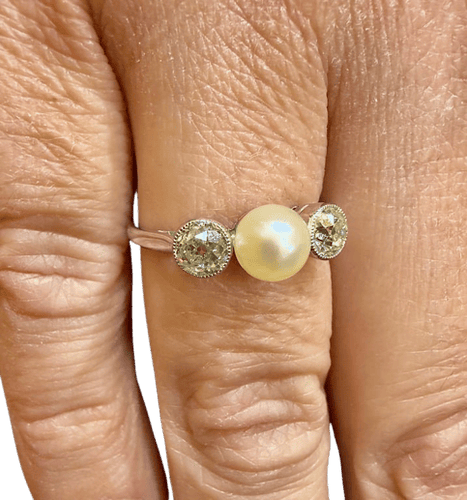 Bague 56 Bague solitaire ancienne en platine 950, perle et diamants 58 Facettes 90725/ac12559