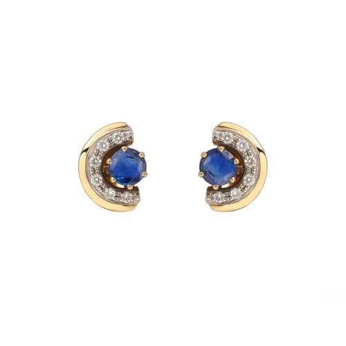 Boucles d'oreilles Boucles d’oreilles demi-lunes - Clous en or jaune 18 carats, saphirs et diamants 58 Facettes BO259