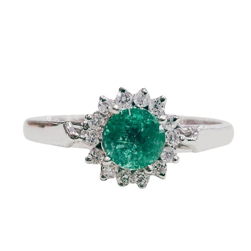 Bague 54 Bague émeraude et diamants en or blanc 18k 58 Facettes S464