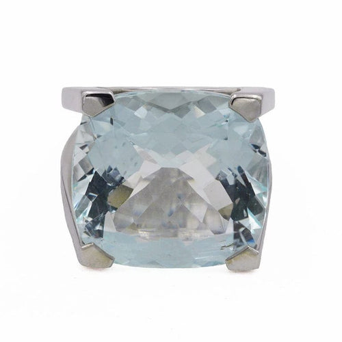Bague 52 Bague en or gris 18 carats à l’aigue-marine 58 Facettes