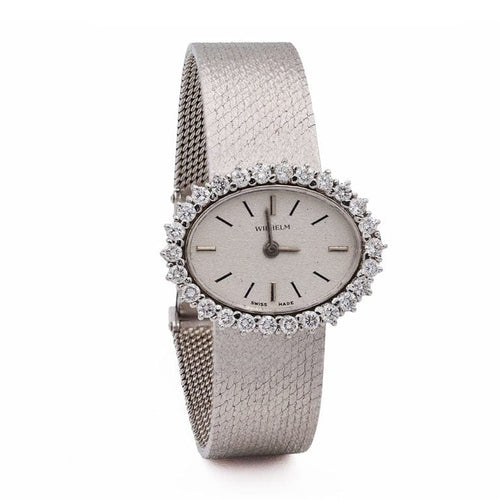 Montre Wilhelm - Montre en or gris 18 carats, cadran serti de diamants 58 Facettes