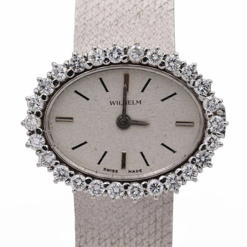Montre Wilhelm - Montre en or gris 18 carats, cadran serti de diamants 58 Facettes