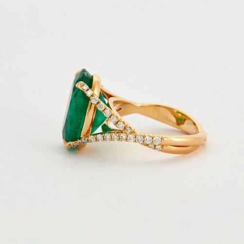 Bague 54 Bague émeraude et diamants en or jaune 18K 8,5 ct 58 Facettes