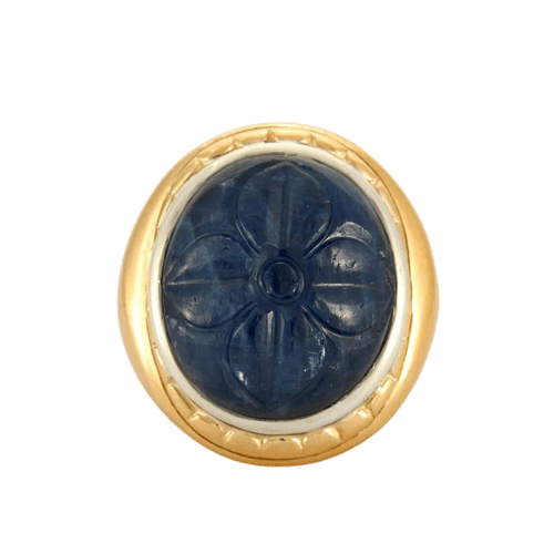 Bague 59.5 Bague chevalière en or 18K avec saphir gravé et diamants 58 Facettes