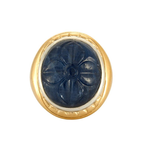 Bague 59.5 Bague chevalière en or 18K avec saphir gravé et diamants 58 Facettes