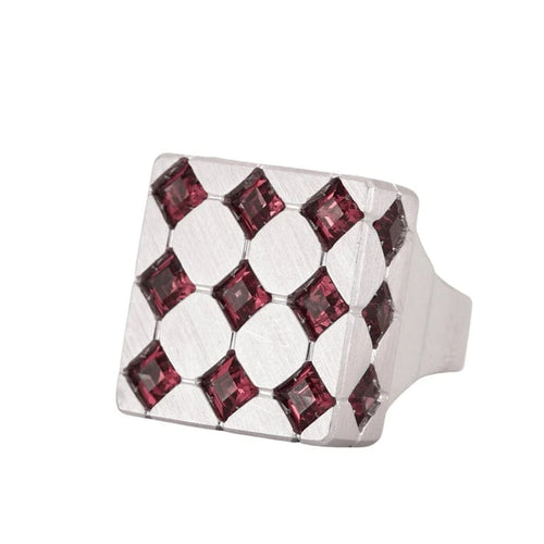 Bague 55 Bague cocktail damier en or blanc 18K aux tourmalines 58 Facettes