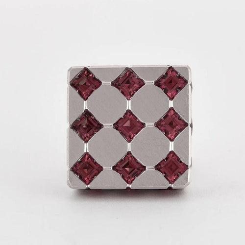 Bague 55 Bague cocktail damier en or blanc 18K aux tourmalines 58 Facettes