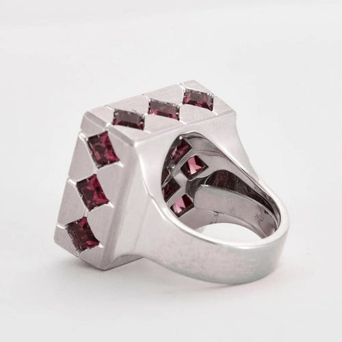 Bague 55 Bague cocktail damier en or blanc 18K aux tourmalines 58 Facettes