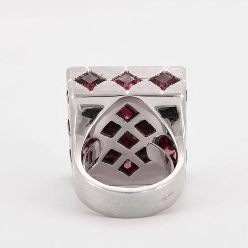 Bague 55 Bague cocktail damier en or blanc 18K aux tourmalines 58 Facettes