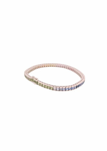 Bracelet Bracelet rivière en or blanc 18 carats et saphirs multicolores 58 Facettes 15690