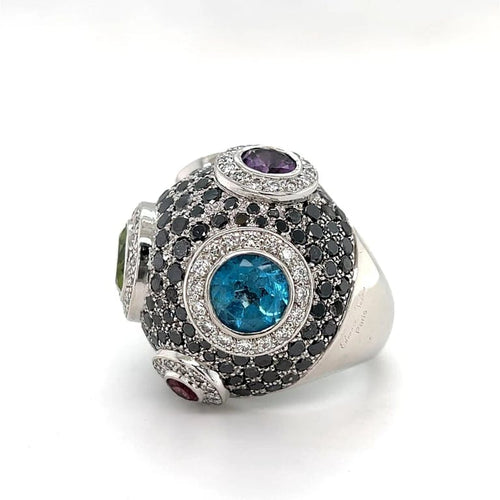 Bague 54 Edouard Nahum Jules Verne - Bague boule en or gris avec diamants 58 Facettes NAH3062025