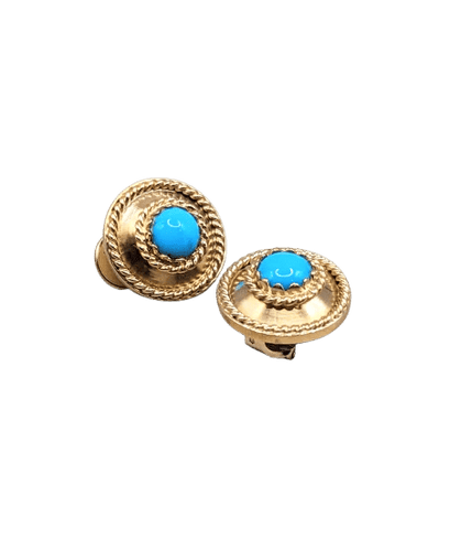 Boucles d'oreilles Boucles d’oreilles clips en or jaune 18 ct et turquoise 58 Facettes