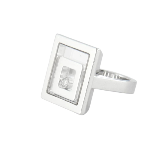 Bague 52 Chopard Happy Spirit - Bague en or gris 750 avec diamant 0,10 ct 58 Facettes 760