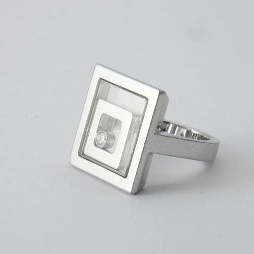 Bague 52 Chopard Happy Spirit - Bague en or gris 750 avec diamant 0,10 ct 58 Facettes 760