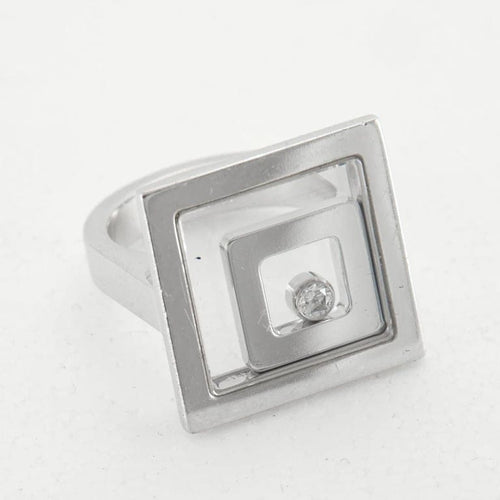 Bague 52 Chopard Happy Spirit - Bague en or gris 750 avec diamant 0,10 ct 58 Facettes 760