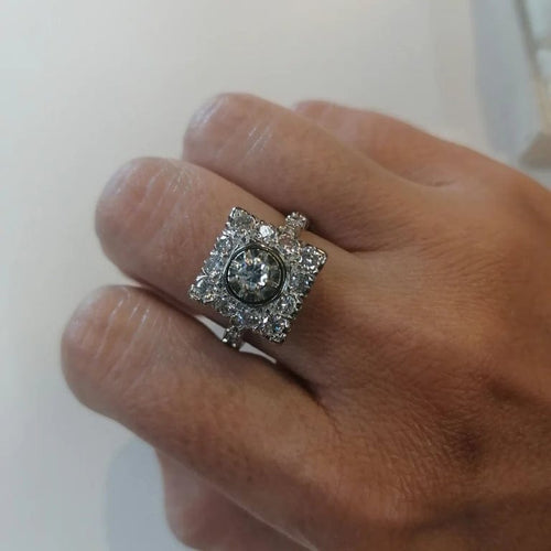 Bague 57 Bague rétro en or gris 750 sertie de diamants 58 Facettes