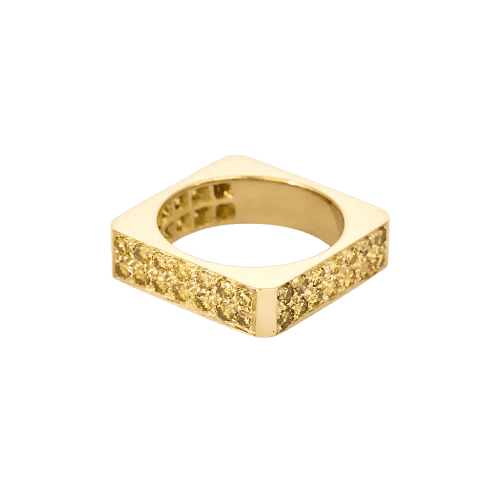 Bague 59 Bague design carrée en or jaune 18k et diamants jonquille 58 Facettes