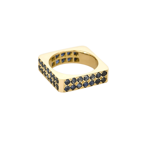 Bague 59 Bague design carrée en or jaune 18k et saphirs bleus 58 Facettes