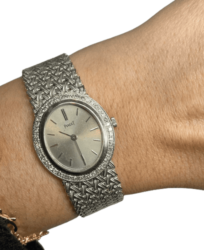 Montre Piaget - Montre vintage elliptique en or blanc 18K et diamants 58 Facettes