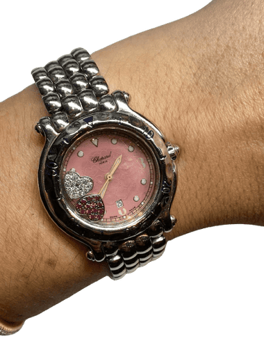 Montre Chopard Happy Sport - Montre en acier cœurs, diamants et rubis 58 Facettes