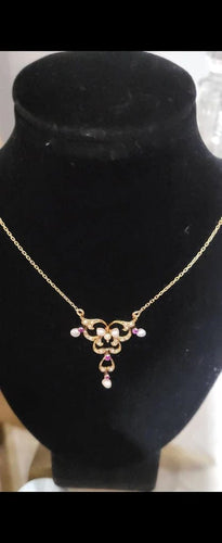 Collier Collier Art nouveau - Pendentif en or jaune 18 ct et 15 ct, rubis et perles 58 Facettes