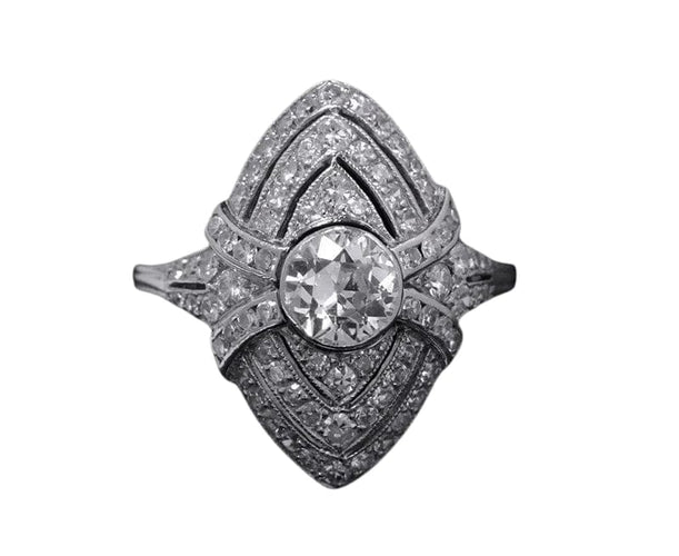 Bague 59 Art déco - Bague marquise en platine et diamants 58 Facettes