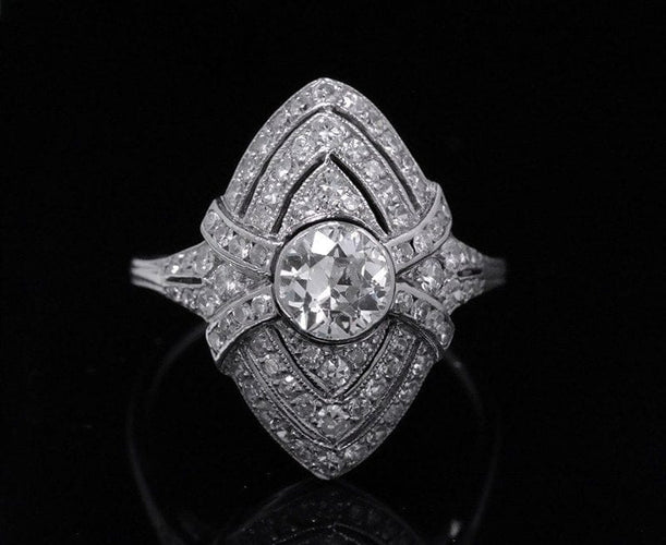Bague 59 Art déco - Bague marquise en platine et diamants 58 Facettes