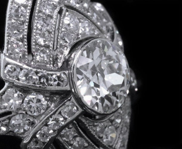 Bague 59 Art déco - Bague marquise en platine et diamants 58 Facettes