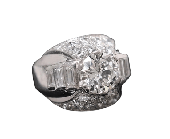 Bague 51 Bague Art déco moderniste en platine et diamants 58 Facettes