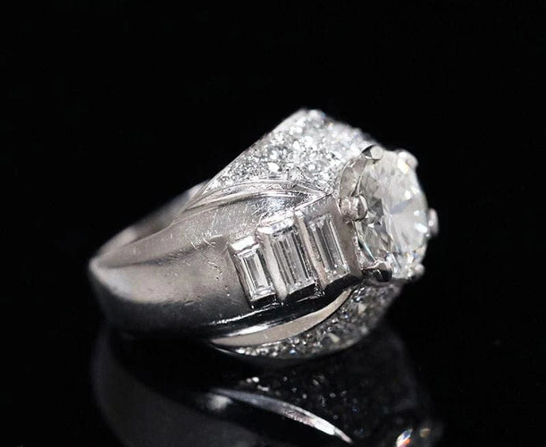Bague 51 Bague Art déco moderniste en platine et diamants 58 Facettes