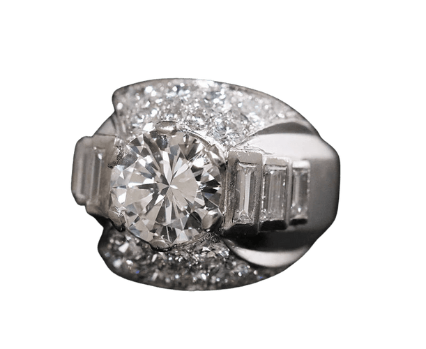 Bague 51 Bague Art déco moderniste en platine et diamants 58 Facettes