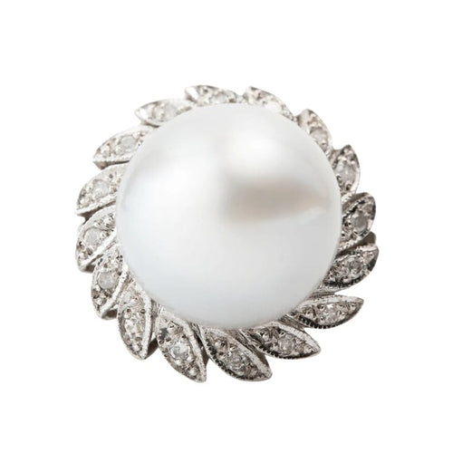 Bague 53 Bague en platine avec diamants et perle de culture 58 Facettes