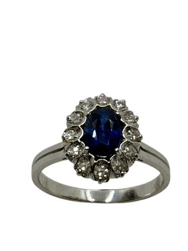 Bague 54 Bague vintage en or blanc 18 carats saphir et diamants 58 Facettes