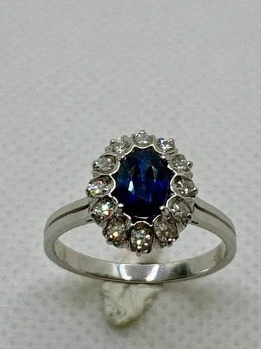 Bague 54 Bague vintage en or blanc 18 carats saphir et diamants 58 Facettes