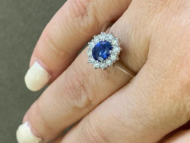 Bague 54 Bague vintage en or blanc 18 carats saphir et diamants 58 Facettes