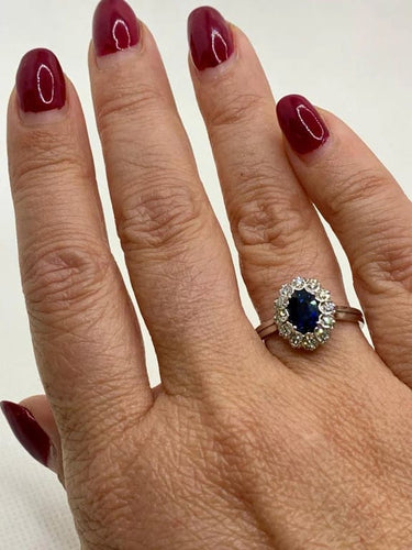 Bague 54 Bague vintage en or blanc 18 carats saphir et diamants 58 Facettes