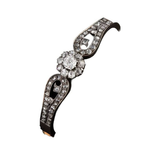 Bracelet Bracelet rigide - Or jaune et argent, diamants taille ancienne 58 Facettes 4418