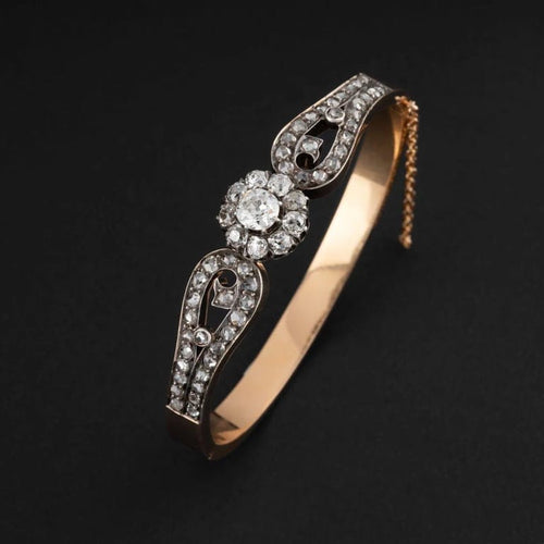 Bracelet Bracelet rigide - Or jaune et argent, diamants taille ancienne 58 Facettes 4418