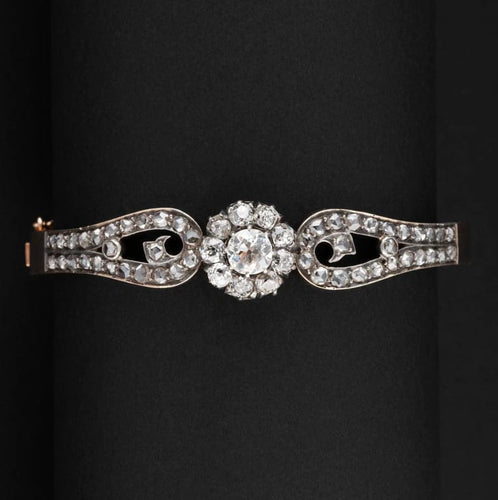 Bracelet Bracelet rigide - Or jaune et argent, diamants taille ancienne 58 Facettes 4418